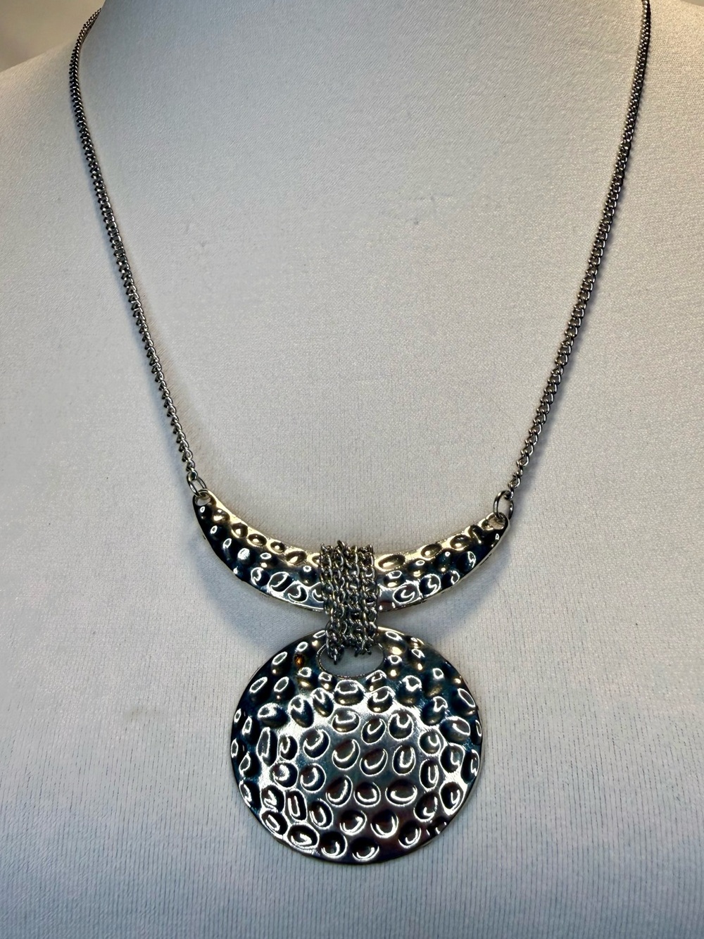 Hammered Silver-Tone Crescent & Disc Pendant Necklace - Women's Jewelry